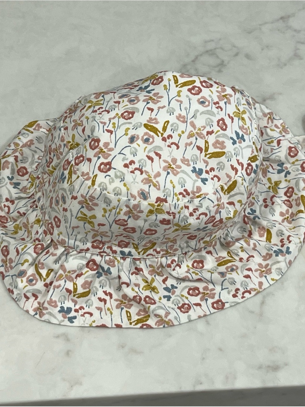Girls' Floral Sun Hat in White with Pink & Mustard Accents